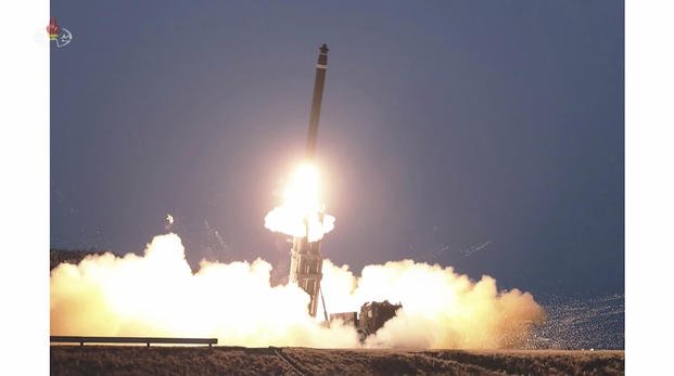A ballistic missile being launched from an undisclosed location in North Korea.