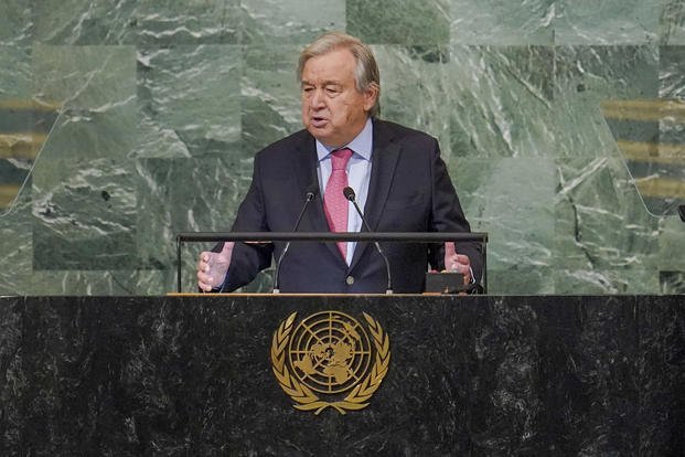 United Nations Secretary-General Antonio Guterres addresses the 77th session of the General Assembly