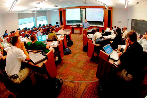 Professor Mike Morris addresses members of the first Entrepreneurial Bootcamp for Veterans at the Whitman School of Management at Syracuse University in July 2007. 