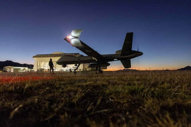 An MQ-9 Reaper drone with Custoмs and Border Protection.