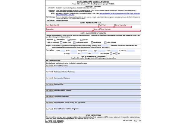 Here Is The Armys New Counseling Form Marking An Overhaul Of How The Service Evaluates 2381