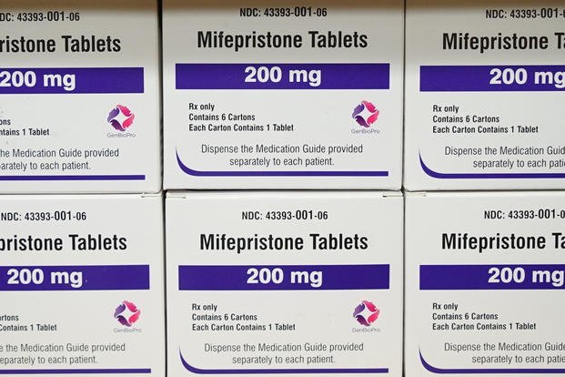 Boxes of the drug mifepristone sit on a shelf at the West Alabama Women's Center in Tuscaloosa, Ala.