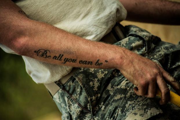 U.S. soldier has a tattoo on his arm.