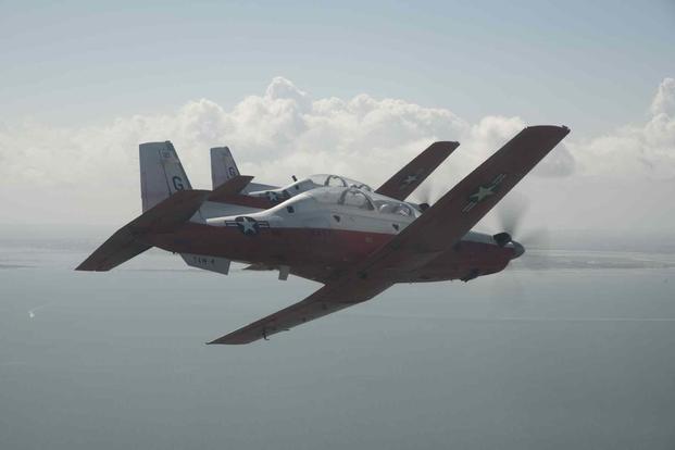 Formation flight of two T-6B Texan II aircraft