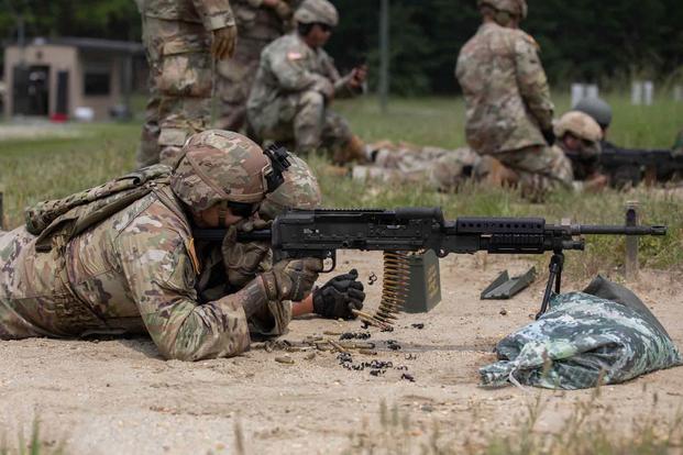 U.S. Army Reserve soldier fires a M240B automatic machine gun