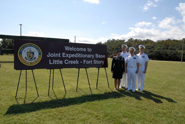 The newly formed Joint Expeditionary Base Little Creek - Fort Story name is unveiled Oct. 1. Naval Amphibious Base Little Creek and Fort Story combined as a result of the 2005 Base Realignment and Closure Commission.