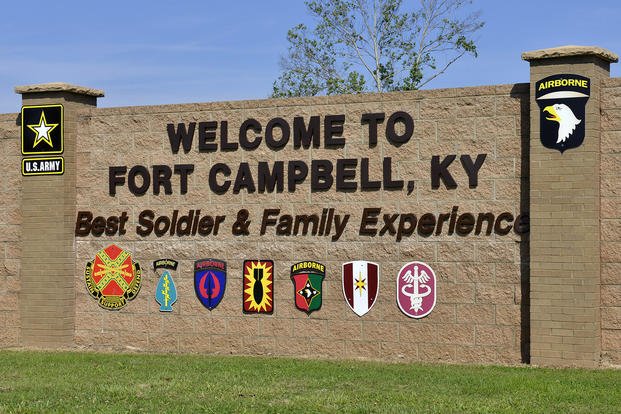 The entrance sign outside Gate 3 at Fort Campbell in Kentucky
