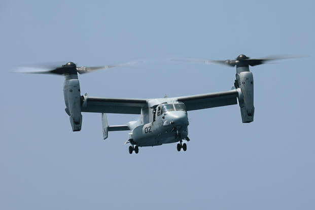 U.S. Marines with VMM-744 Marine Medium Tiltrotor Squadron, New River, utilize a MV-22 Osprey to transport troops and cargo onto the San Antonio-class amphibious transportation dock USS New York (LPD 21) in support of UNITAS LXIV. 