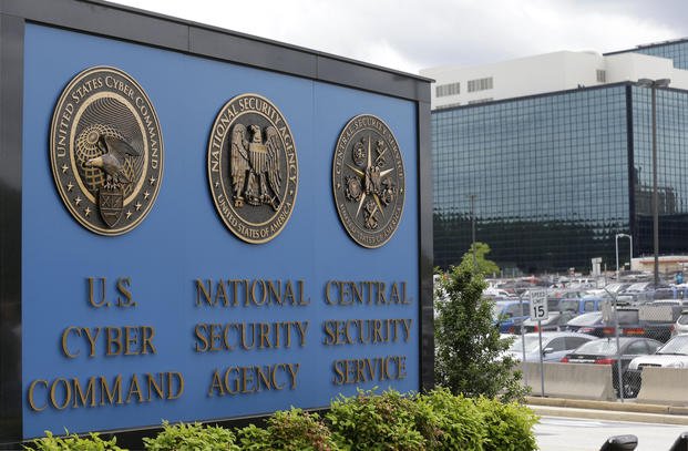 A sign stands outside the National Security Agency (NSA) campus
