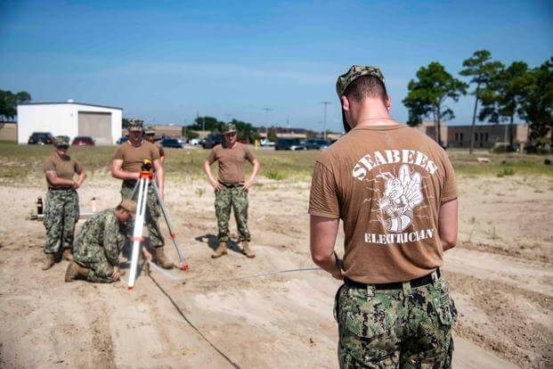 Seabees, assigned to Naval Mobile Construction Battalion 133 (NMCB 133), conduct training on surveying equipment on Naval Construction Battalion Center Gulfport, Mississippi, August 3 2023.