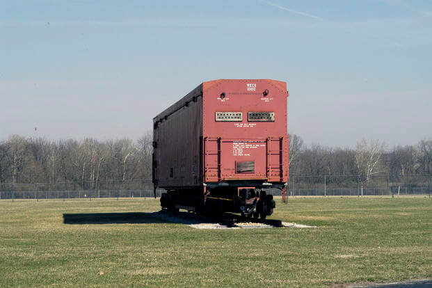 A Peacekeeper Rail Garrison car is on display at the National Museum of the U.S. Air Force in Dayton, Ohio.
