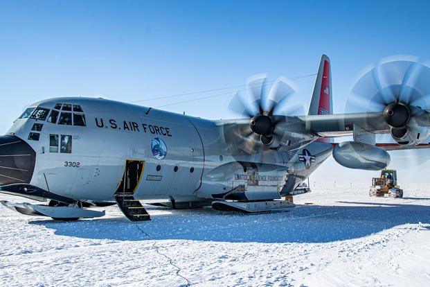 A LC-130 "Skibird" assigned to the 109th Airlift Wing, New York Air National Guard, operates in Antarctica