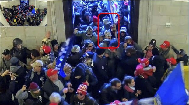 Tyler Bradley Dykes, marked in red by source, shows him in the U.S. Capitol on Jan. 6, 2021