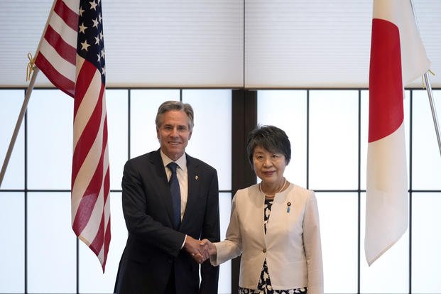 U.S. Secretary of State Antony Blinken, left, and Japanese Foreign Minister Yoko Kamikawa 