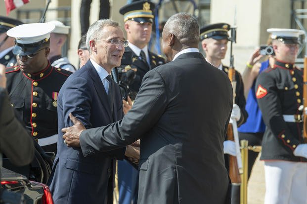 Defense Secretary Lloyd Austin welcomes NATO Secretary General Jens Stoltenberg 