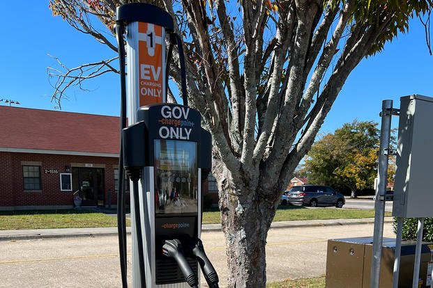 EV charging stations must be built to accommodate battery-powered, non-tactical vehicles before they can be put to use. 