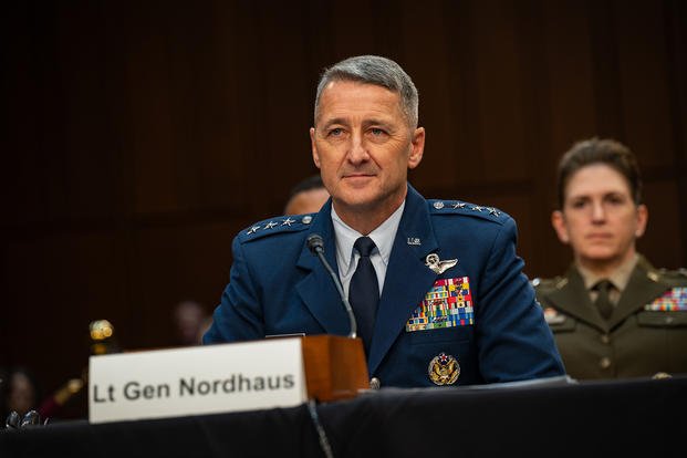 U.S. Air Force Lt. Gen. Steven S. Nordhaus testifies before the U.S. Senate Committee on Armed Services at a confirmation hearing for his appointment as chief of the National Guard Bureau at the Hart Senate Office Building, District of Columbia.