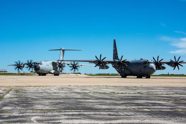 German air force A400M lands at the 182nd Airlift Wing, Peoria, Illinois