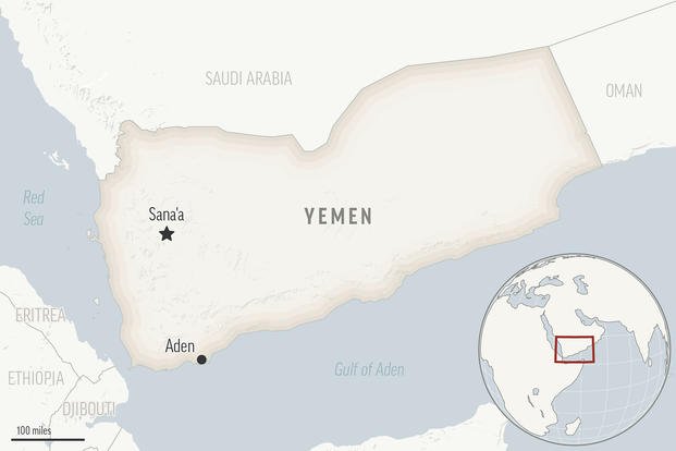 This is a locator map for Yemen with its capital, Sanaa. 