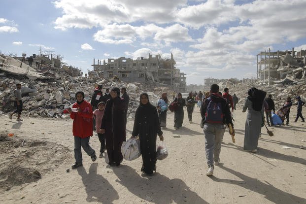 Displaced Palestinians return to Rafah, Gaza Strip.