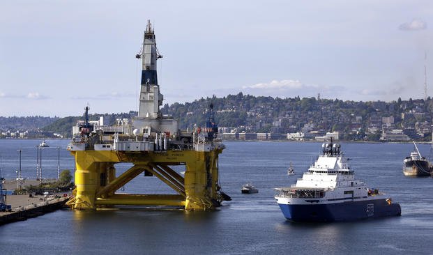 Aiviq heads in for docking in Elliott Bay in Seattle