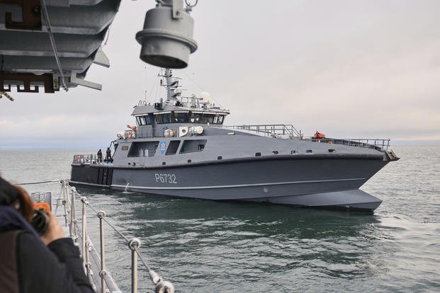 Estonian naval ships sail in the Baltic Sea