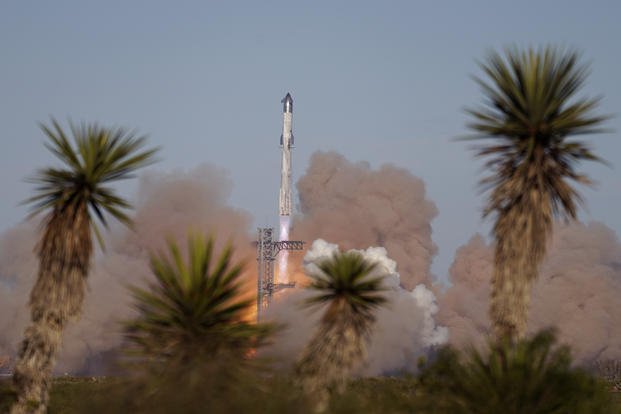 SpaceX's mega rocket Starship launches for a test flight from Starbase in Boca Chica