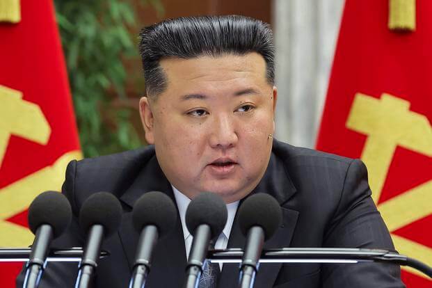 North Korean leader Kim Jong Un delivers a speech