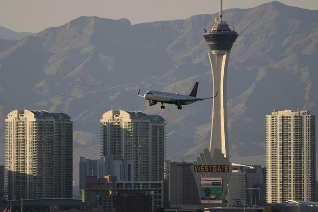 Delta Air Lines flight lands at Harry Reid International Airport