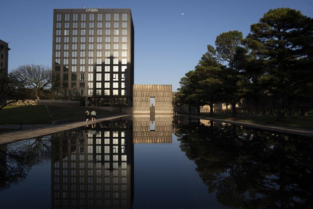 The Oklahoma City National Memorial is seen.