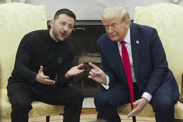 President Donald Trump meets with Ukrainian President Volodymyr Zelenskyy.