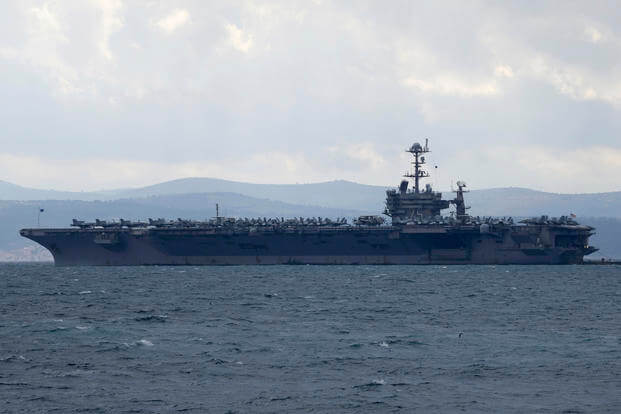 Aircraft carrier USS Harry S. Truman is moored near Split, Croatia