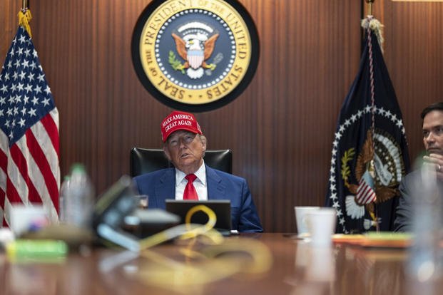 President Donald Trump and Secretary of State Marco Rubio sit in the Situation Room.