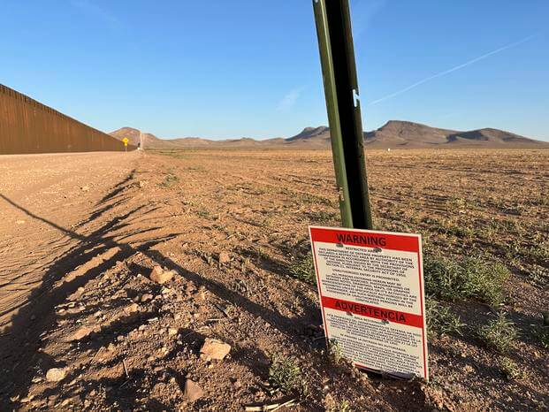 A sign in a militarized zone along the southern U.S. border in New Mexico.