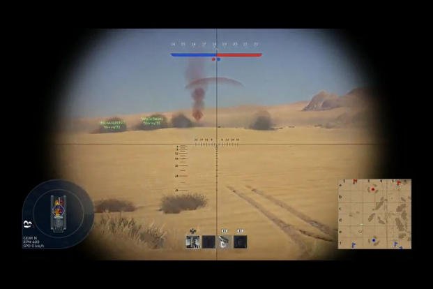 A screenshot shows the in-game progress of a U.S. Army cavalry soldier conducting training in World of Tanks in 2020. 