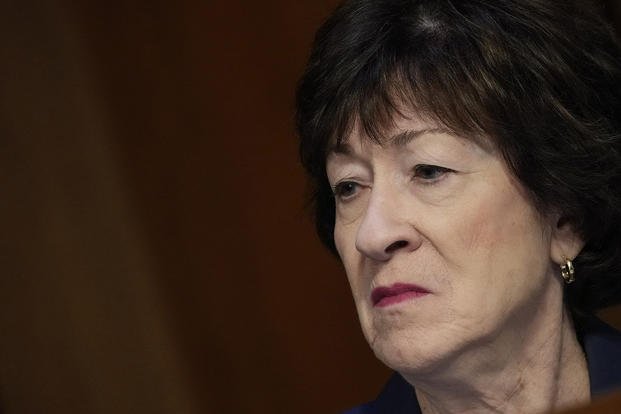 Sen. Susan Collins, R- Maine, attends a Senate Committee on Health, Education, Labor and Pensions hearing about the federal response to monkeypox, on Capitol Hill.