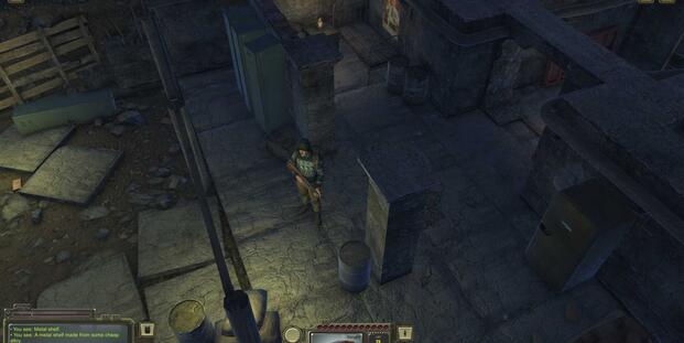 A lone survivor navigating through a dimly lit underground area in Atom RPG, an overlooked RPG
