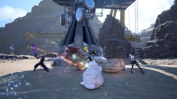 Fighting enemies as Cait Sith in Final Fantasy 7 Rebirth