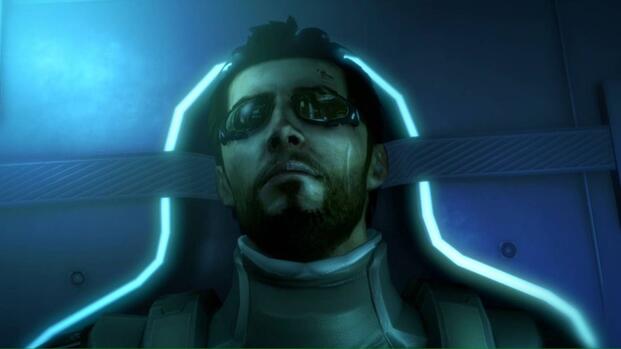 Adam laying down in Deus Ex Human Revolution (2011)