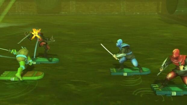 Attacking enemies as Leonardo in Teenage Mutant Ninja Turtles Turtles In Time Re-Shelled