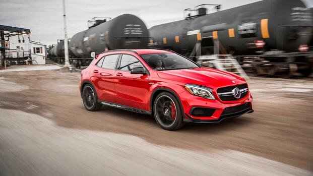2015 Mercedes-AMG GLA 45 Red Front Angle Driving Trainyard