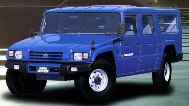 1996 Toyota Mega Cruiser Blue Front Angled View