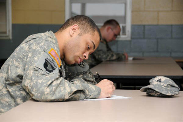 Soldier taking test.