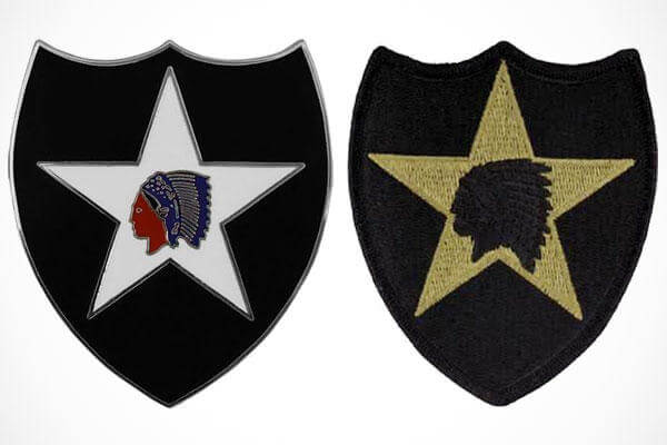 Two examples of the 2nd Infantry Division's Indianhead patch.