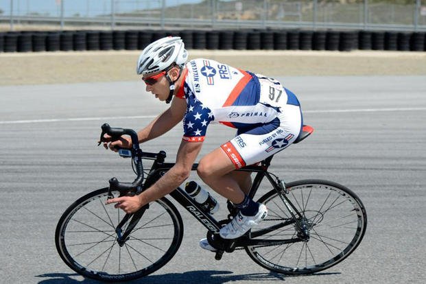 Tech. Sgt. Dwayne Farr competes in the Sea Otter Cycling Classic in 2013. (Photo courtesy of Dwayne Farr)