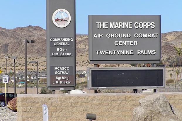 Marine Corps Air Ground Combat Center at Twentynine Palms main gate. Marine Corps photo