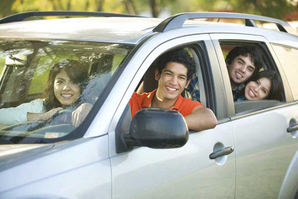 family driving in car