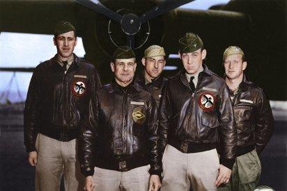 Crew No. 1: Lt. Col. James H. Doolittle, pilot; Lt. Richard E. Cole, copilot; Lt. Henry A. Potter, navigator; SSgt. Fred A. Braemer, bombardier; SSgt. Paul J. Leonard, flight engineer/gunner. (U.S. Air Force photo colorized by Lori Lang)