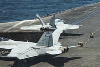 An F/A-18E Super Hornet prepares to take off from the Nimitz-class aircraft carrier USS Carl Vinson during flight operations in the western Pacific Ocean, May 1, 2017. (U.S. Navy photo/Mass Communication Specialist 3rd Class Matt Brown)