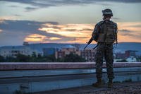 A U.S. Marine Security Guard (MSG) watchstander provides security while standing post on the roof of the U.S. Embassy, Bamako, Mali, Aug. 29, 2016. (U.S. Marine Corps photo/Sarah R. Hickory)